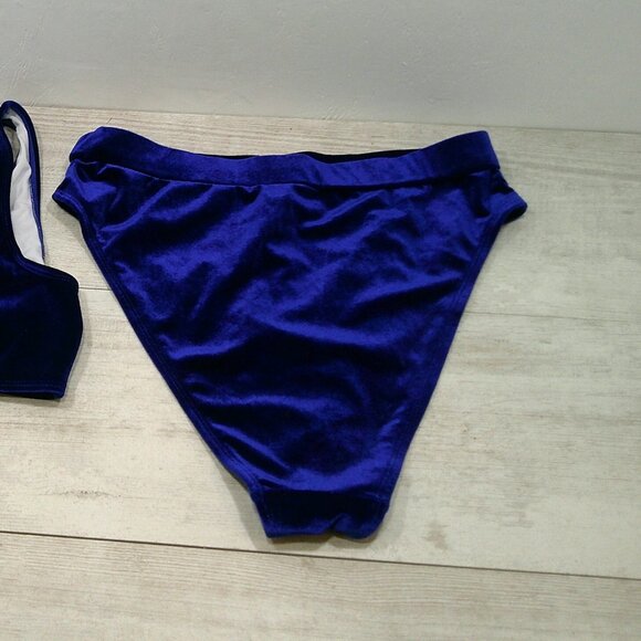 NWT Deep Blue Velvet High Leg Brief Bottoms | Scoop Neck Bikini Top Size 8 - Picture 5 of 7